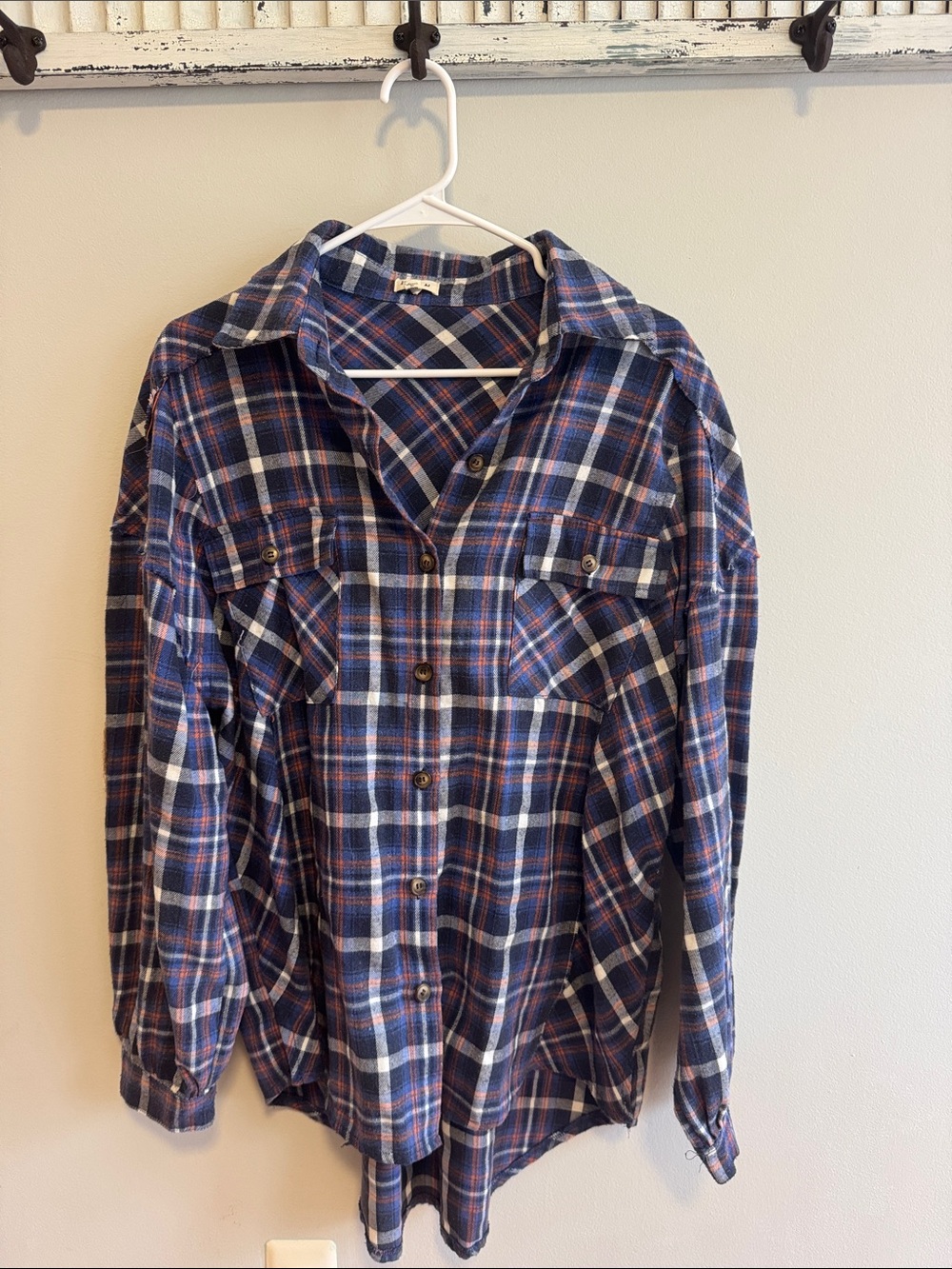 POL Blue, White and Red Plaid Button-Down Shirt